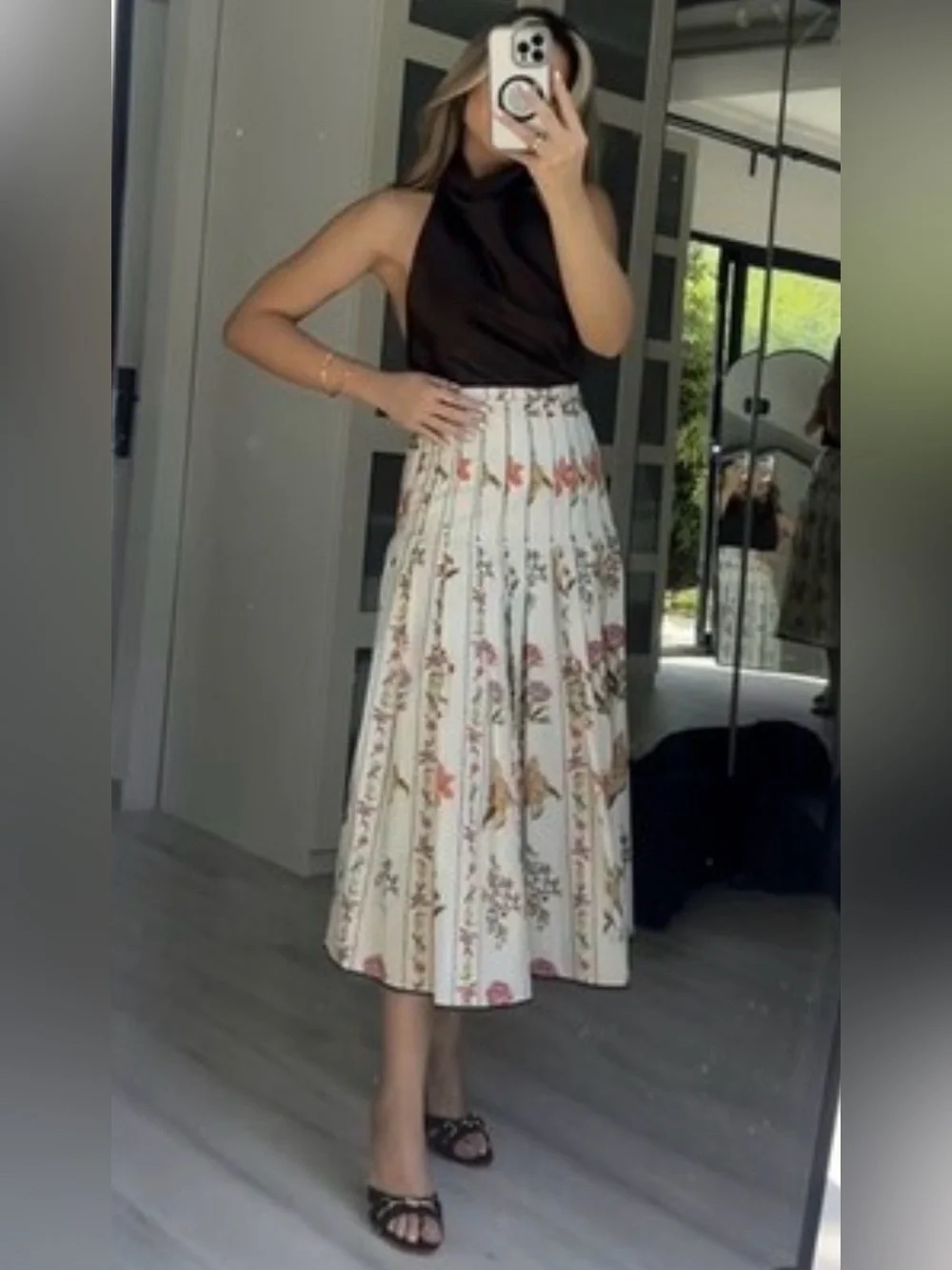 ZARA Floral Pleated A-Line Midi Skirt, ZW Collection. XS NWT